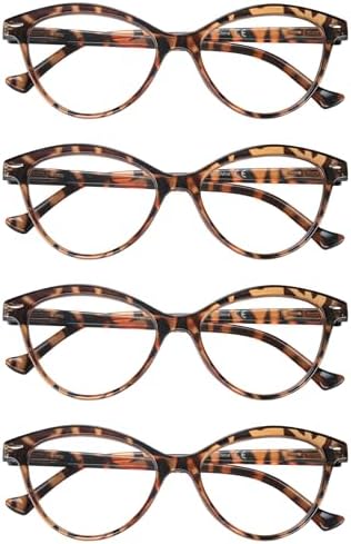 HEEYYOK Women Reading Glasses 4 Pack 1.25 Cateye Readers Glasses Reading Comfort Spring Hinge(4 Pack Color-C2, 1.25, x)