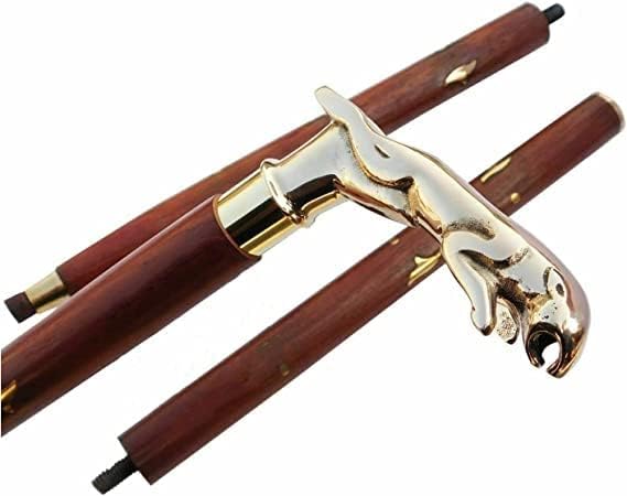 Designer Brass Jaguar Head Handle Walking Stick Antique Style Wooden Cane Designer Brass Golden Head Handle Walking Stick Antique Style Wooden Cane Gift