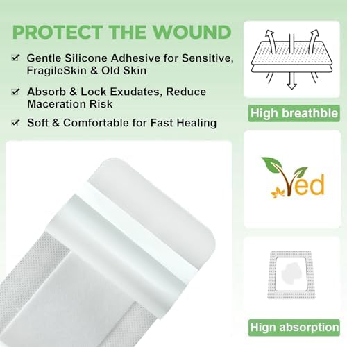 VED Dermapore Adhesive Wound Dressing- Suitable for cuts and grazes, Diabetic Leg ulcers, venous Leg ulcers, Small Pressure sores- Medium, 9 x 10cm (Pack of 5). (9X10 Green), Blue