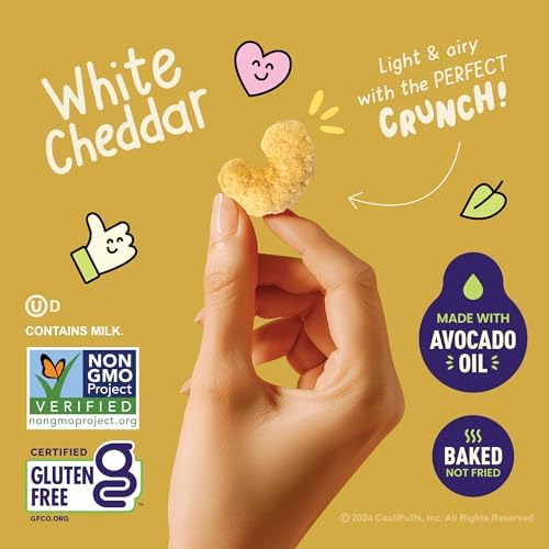 CauliPuffs - Corn, Rice, and Cauliflower Gluten Free Puffed Snack (15 x 0.75oz Bags, White Cheddar)