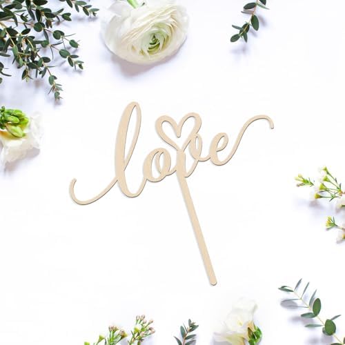 wood Love Cake Topper,Valentine's Day/Wedding Theme/Bridal Shower/Engagement Anniversary Party Decoration