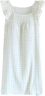 Women's Plaid Pajama Dress Thin Vest Night Wear Plaid Night Gown with Chest Pad Loose Sleep Dress