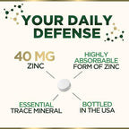 Zinc Supplement - Zinc 40mg Per Tablet - High Potency Zinc Tablets - Immune Support & Antioxidant Supplements - Best Skin Health & Immune System Support for Women & Men - Bottled in USA - 120 Tablets