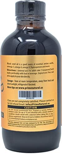 Prime Natural Organic Black Seed Oil 4oz - Cold Pressed Unrefined High Thymoquinone 1.7% USDA Certified - Turkish Origin Potent Nigella Sativa Liquid - Vegan Omega 3 6 9, Antioxidant