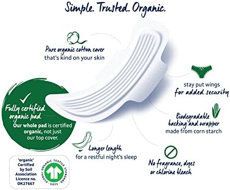 Lil-Lets Organic Night Pads | 9 Pads with Wings | Medium to Heavy Flow