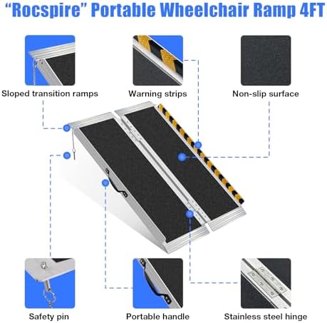 4FT Portable Wheelchair Ramp – 800lb Capacity, Folding Non-Slip Aluminum Handicap Ramp, Ramps for Wheelchairs for Home, Doorways, Stairs, Thresholds, Car Curbs, Scooters & Carts