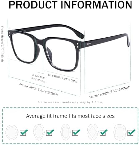 Eyekepper 5 Pack Large Reading Glasses - Square Readers for Men Women Reading +0.75