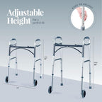 Medical King Silver Aluminum Rolling Walker for Seniors and Adults, 350 Pounds Weight Capacity, Foldable, Classic Style