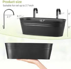 Dahey 3 Pcs Metal Hanging Flower Pots for Railing Fence Outdoor Planter 15.7 Inch Hanging Bucket Pots Countryside Window Flower Plant Holder with Detachable Hooks for Garden Yard Home Decor,Black