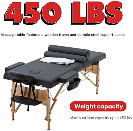PayLessHere Massage Bed Portable Massage Table 28 inch Wide Lash Bed 2 Folding Height Adjustable Spa Table with Towel Hanger Oil Pouch Half Bolster Round Bolster Non-Woven Bag
