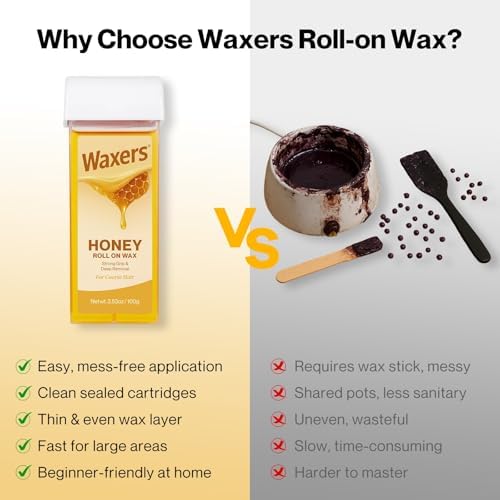 Roll on Wax Kit for Hair Removal at Home Roller Waxing Depilatory for Women Men Honey Soft Wax Kit for Coarse & Thick Hair with Warmer and Strips