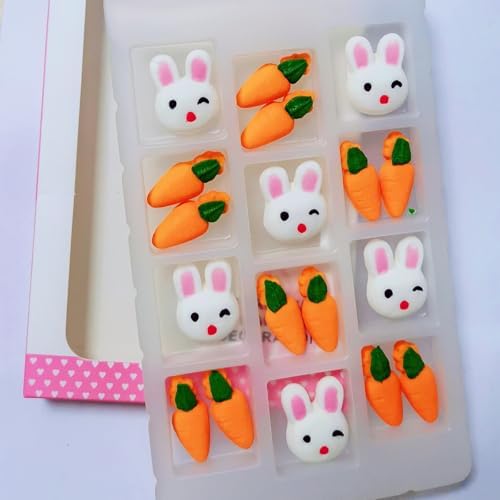 HeDeon&Rles 6 Pcs Edible Rabbit & 12Pcs Edible Carrot for Easter Cake Decoration Candy Sprinkle Cupcake Cokkie Icing Topper Easter Supplies
