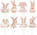 Bunny Birthday Party Supplies Easter Bunny Party Cupcake Toppers 48PCS Floral Rabbit Cake Decorations Easter's Day Cupcake Picks For Easter Birthday Baby Shower Decor