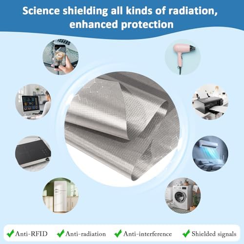 Faraday Fabric 43" x 130"+ 236"L Tape, Military Grade Faraday Cloth for Shielding RFID, EMP, EMF, EMI, 5G, WiFi, Bluetooth, GPS, Prevents Radiation and electromagnetic Interference.