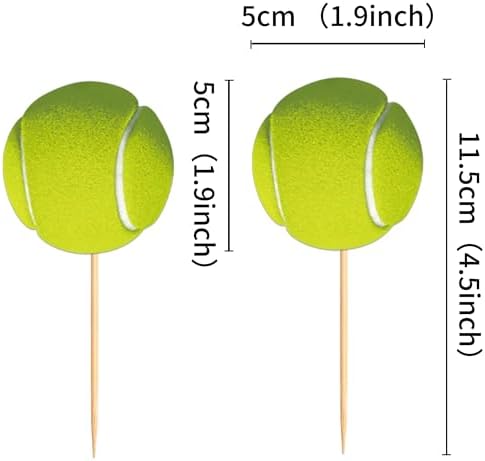 Ercadio 24 Pack Double Sided Tennis Cupcake Toppers Sports Ball Cupcake Picks Tennis Theme Birthday Cake Decorations for Baby Shower Kids Birthday Party Cake Decorations Supplies