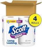 Scott 1000 Sheets Per Roll Toilet Paper, 4 Rolls, Bath Tissue