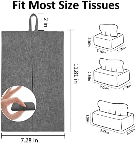 kakaforsa Toilet Paper Holder Reusable Tissue Holder Travel Tissue Holder Wall Hanging Tissue Box Cover Toilet Paper Storage Rectangle Napkin Holder Cloth Tissue Box for Car Office Desk, Gray