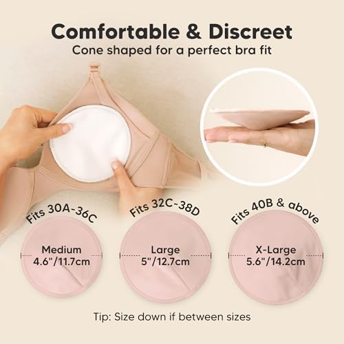 Organic Nursing Pads - 14 Washable Breast Pads for Breastfeeding, Wash Bag, Viscose Derived from Bamboo Reusable Nipple Covers for Breastfeeding Essentials, Soft & Absorbent (Neutrals, M 4.6")