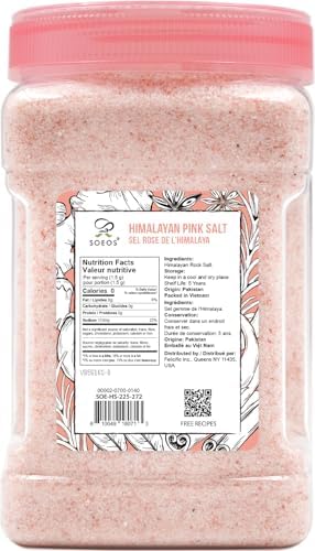 Soeos Himalayan Pink Salt, Fine Grain, 80oz (5 Pound), Non-GMO Himalayan Salt, Kosher Salt, Pink Himalayan Sea Salt Fine