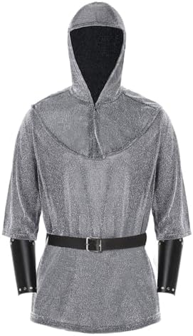 Medieval Knight Costume Men Fake Chainmail Shirt Tunic With Bracers Belt Viking Ren Faire Templar Crusader Cosplay