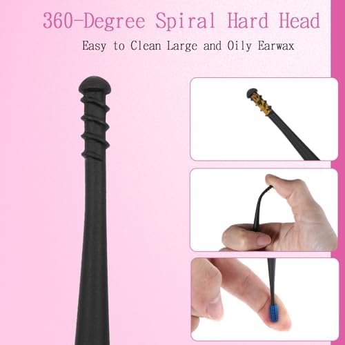 Gjinxi Q-Grips Ear Wax Removal-Spiral Ear Wax Removal Tool, 6PCS Reusable Earwax Removal Kit Safe Ear Cleaner, Soft Silicone Double Sided Head Ear Wax Removal Kits for Olders Adult Kids