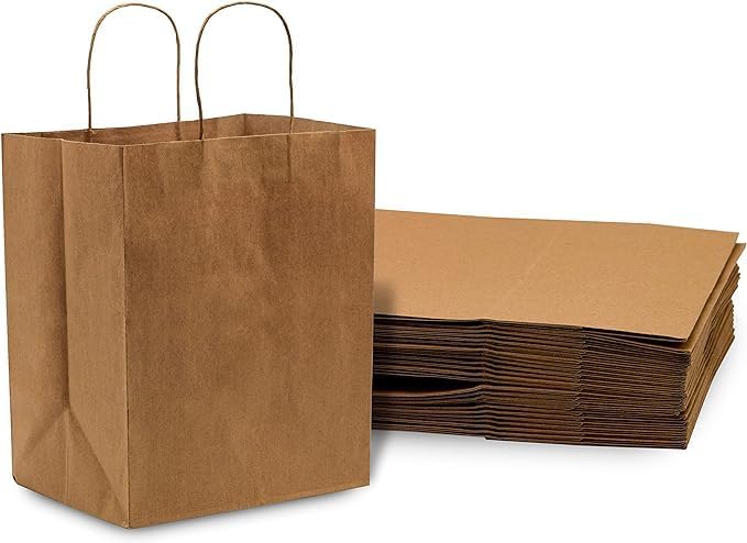 Paper Bags with Handles - 10x6.75x12 Inch 250 Pack Brown Paper Bags with Handles, Kraft Shopping Bags, Bulk Gift Bags, Craft Catering Bags, Merchandise, Retail, Food Service, Small Business, Large