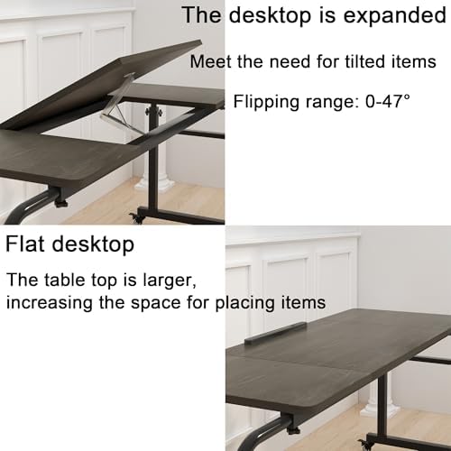 TigerDad Overbed Table with Wheels Overbed Desk Over Bed Desk King Queen Bed Table Overbed Laptop Table Over Bed Table with Wheels (Tilt overbed Table- Dekuwood)