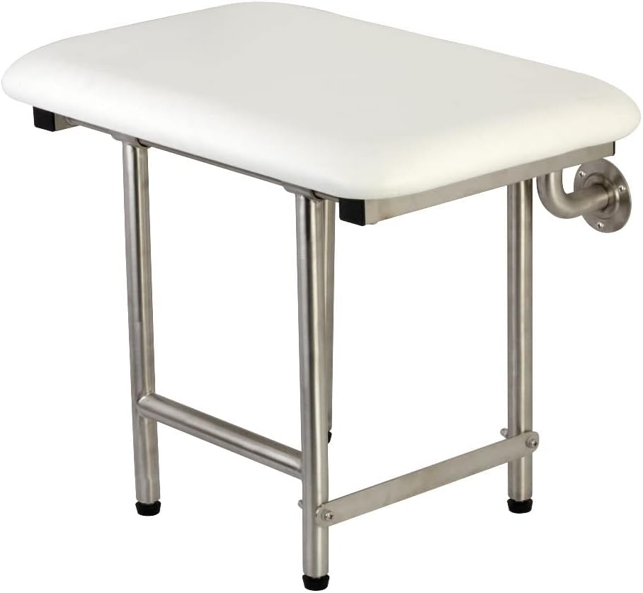 Kingston Brass KBSS2216P 22-Inch X 16-Inch Wall Mount Fold Down Shower Seat with Legs Support in Brushed Stainless Steel