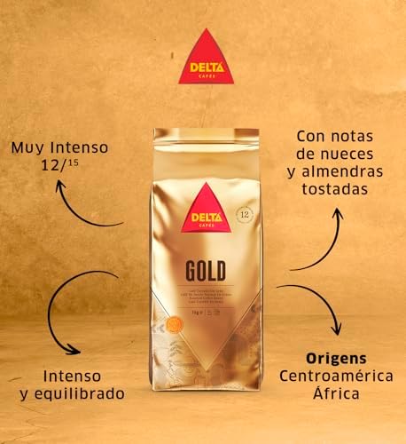 Delta Cafés Gold Whole Bean Coffee 1kg/35.2oz, Intensity 12, Arabica Roasted - Cereal and Popcorn NotesNaturally Roasted Espresso Beans