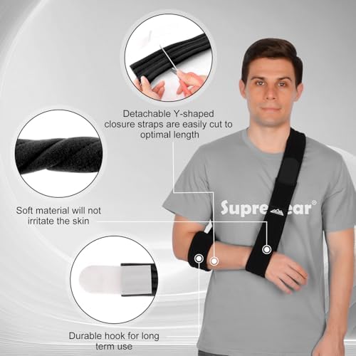 supregear Arm Sling, Adjustable Arm Support Strap, Lightweight Shoulder Immobilizer for Injured Elbow, Broken Collarbone, Torn Rotator Cuff, Dislocation or AC Separation, Left Right, Men Women