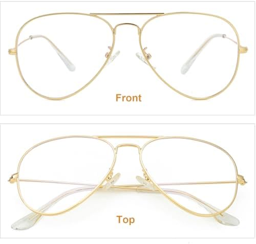 Gleyemor Blue Light Aviator Glasses for Women Men, Metal Frame Anti Blue Light Lens Computer Glasses