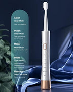 AJELU High Vibration Sonic Electric Toothbrush for Adults with 2 Minutes Smart Timer, Fast Charge Lasts Long, 5 Optional Modes, 8 Replacement Brush Heads Ultra Whitening, White