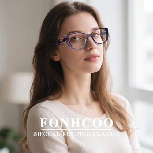 FONHCOO Bifocal Reading Glasses for Women, Blue Light Clear Top Computer Readers Anti UV/Eyestrain Eyewear with Spring Hinge