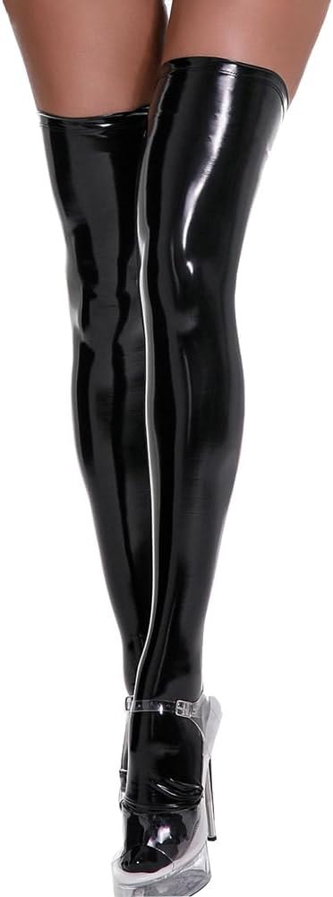 DRHOM Womens PU Oil Shiny Thigh High Stockings Performance Show Costume Cosplay Hold-ups Socks Pantyhoses