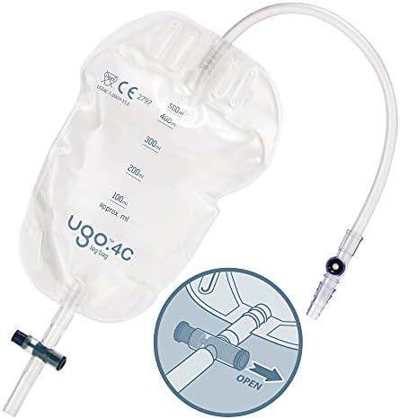 Ugo Leg Bags (x10) – Urine Drainage Bags/Catheter Leg Bags, T Tap or Lever Tap with Soft Fabric Backing and a Natural Leg-Shape Design (Pack of 10) (Ugo 4C - 500ml, Long Tube, T Tap)