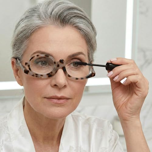 SEEKEY 2 Pairs Makeup Reading Glasses for Women, Flip Down Rotating Cosmetic Lenses, Makeup Readers with Spring Hinge