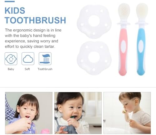 FOMIYES Silicone Toothbrush 2pcs, Soft Dual-Sided Teeth and Tongue Cleaning Brush for Infants, Oral Care Tool for Newborns