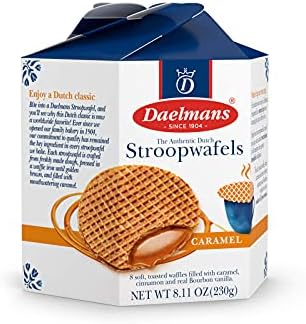 DAELMANS Stroopwafels, Dutch Waffles Soft Toasted, 2 Pack Assortment, Caramel, Office Snack, Kosher Dairy, Authentic Made In Holland, 8 Stroopwafels Per Box (2 Pack)