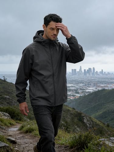UIQUR Men's Rain Jacket Windbreaker Waterproof Jacket Raincoat Cycling Running Hiking Gear Hood Lightweight Packable