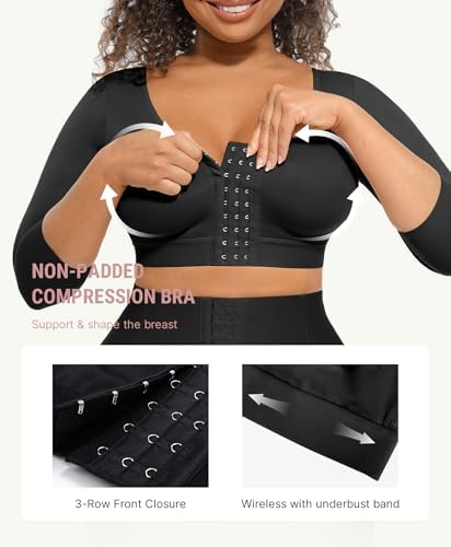 FeelinGirl Arm Shaper for Women Post Surgery Arm Lipo Compression Sleeves Slimming Arm Faja Front Closure Shapewear Bra