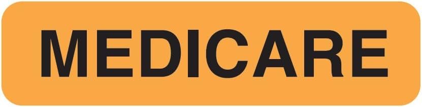 Medicare Chart Label for Patient Insurance Records, 1-1/4” x 5/16” Fluorescent Orange/Black, Doctor Stuff, Permanent Adhesive, 500 Stickers/Box