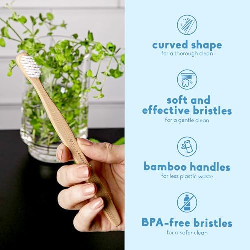 The Humble Co Bamboo Toothbrushes, 5 Pack - Ultra Soft Bristles Natural Bamboo Toothbrush - BPA Free Soft Bristles for Sensitive Gums - Non-Toxic & Plastic Free Handle - Dental Oral Care & Hygiene