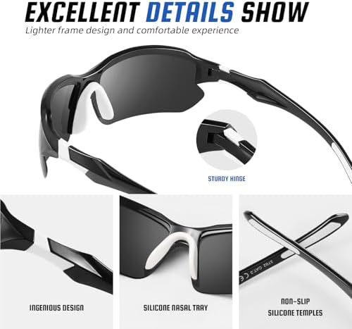 XVXV 3 Pack Polarized Sports Sunglasses for Men, UV Protection Half Frame Sunglasses Comfortable for Running Cycling Driving
