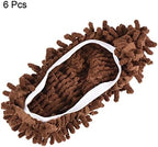 MECCANIXITY Washable Cleaning Shoes Cover Multifunction Chenille Duster Mop Slippers Foot Socks for House Floor, Pack of 6 Brown