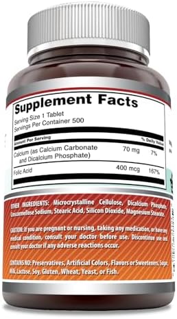Amazing Formulas Folic Acid (Vitamin B9) 400 mcg | Tablets Supplement | Non-GMO | Gluten Free | Made in USA (1 Pack, 500 Count)