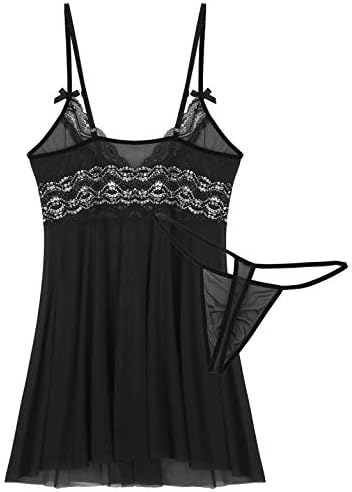 Sholeno Men's Lace Babydoll Sexy V Neck Mesh Sheer Sissy Crossdressing Chemise Nightdress Pajamas