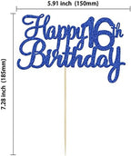 Gyufise 1Pc Happy 16th Birthday Cake Topper Glitter 16th Birthday Cake Pick Cheers to 16 Years Old Sweet 16 Cake Decorations for 16th Birthday Wedding Anniversary Party Supplies