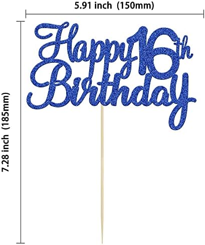 Gyufise 1Pc Happy 16th Birthday Cake Topper Glitter 16th Birthday Cake Pick Cheers to 16 Years Old Sweet 16 Cake Decorations for 16th Birthday Wedding Anniversary Party Supplies