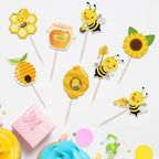 32Pcs Bumble Bee Cupcake Toppers, Bee Gender Reveal Honeycomb Cake Toppers, Oh Babee Cupcake Picks Bee Theme Baby Shower Kids First Birthday Party Cake Decorations Supplies