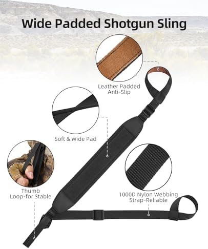 EZshoot Two Point Sling, Non-swivels Shotgun Sling with Neoprene Padded, Thumb Hole, Adjustable Length, Comfortable Rifle Sling Strap